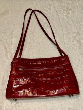 Monsac Red Croc-Embossed Shoulder Bag
